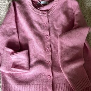 Zara Pink Cardigan Sweater with Ribbed Cuffs